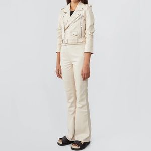 DEADWOOD Joan Leather Cropped Moto Jacket XS - S off white NWT urban outfitters